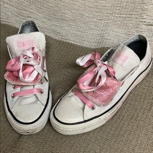 Converse double tongue sequin and lace tie chucks